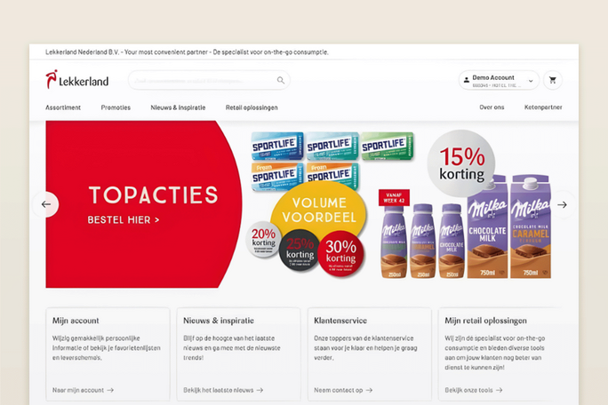 Screenshot von Lekkerland Demo-Onlineshop mit verschiedenen Artikeln