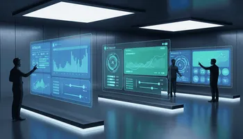 Illustration of testing and fine-tuning AI solutions with analytics dashboards for e-commerce.