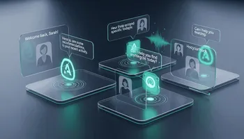 Illustration of AI chatbots and virtual assistants facilitating conversational commerce in e-commerce.